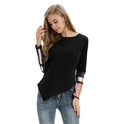 Bluză de damă modernă cu mâneci lungi și decolteu O în negru