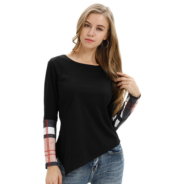 Bluză de damă modernă cu mâneci lungi și decolteu O în negru