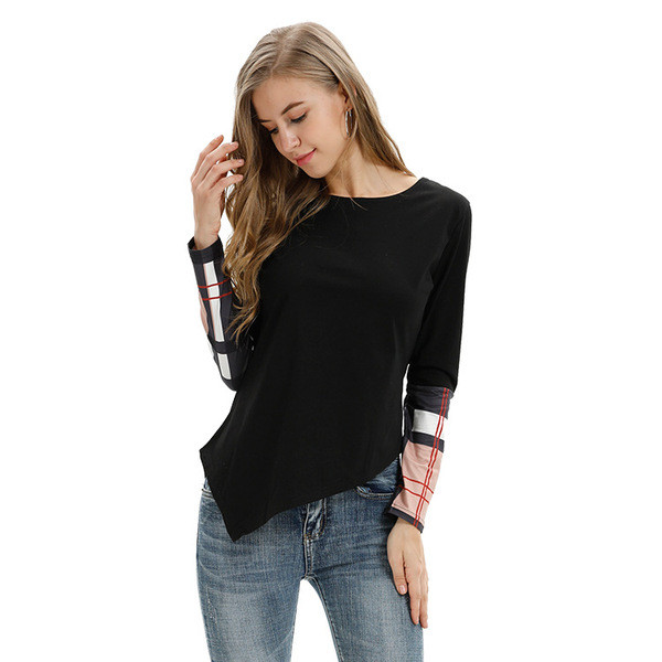 Bluză de damă modernă cu mâneci lungi și decolteu O în negru