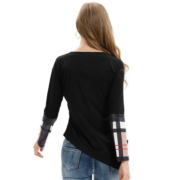 Bluză de damă modernă cu mâneci lungi și decolteu O în negru