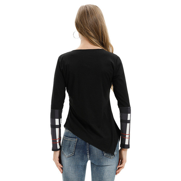 Bluză de damă modernă cu mâneci lungi și decolteu O în negru