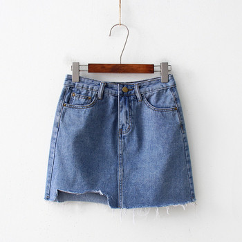 Fusta de dama din denim cu talie inalta in albastru