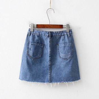 Fusta de dama din denim cu talie inalta in albastru