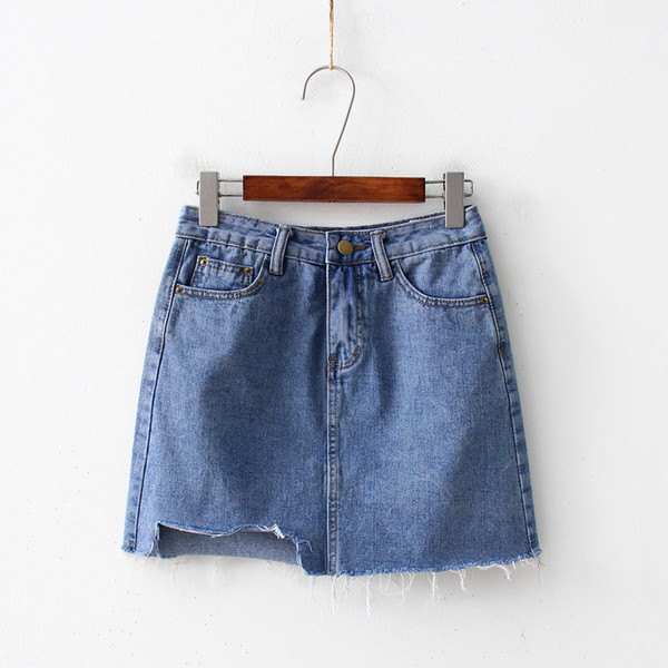 Fusta de dama din denim cu talie inalta in albastru