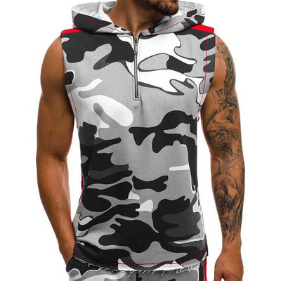 Maieu modern pentru bărbați cu glugă și efect de camuflaj în trei culori