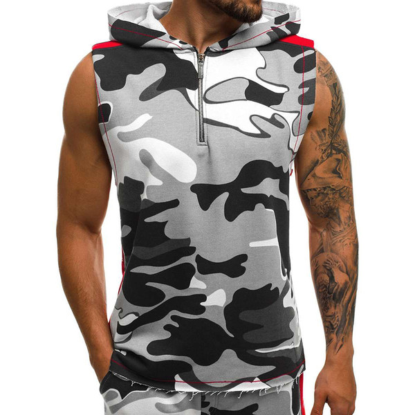 Maieu modern pentru bărbați cu glugă și efect de camuflaj în trei culori