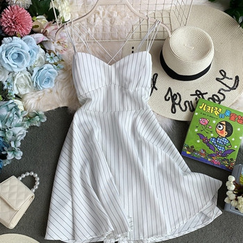 Rochie de dama in dungi cu bretele subtiri in mai multe culori