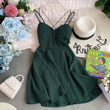 Rochie de dama in dungi cu bretele subtiri in mai multe culori