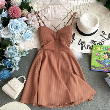 Rochie de dama in dungi cu bretele subtiri in mai multe culori