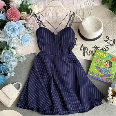 Rochie de dama in dungi cu bretele subtiri in mai multe culori