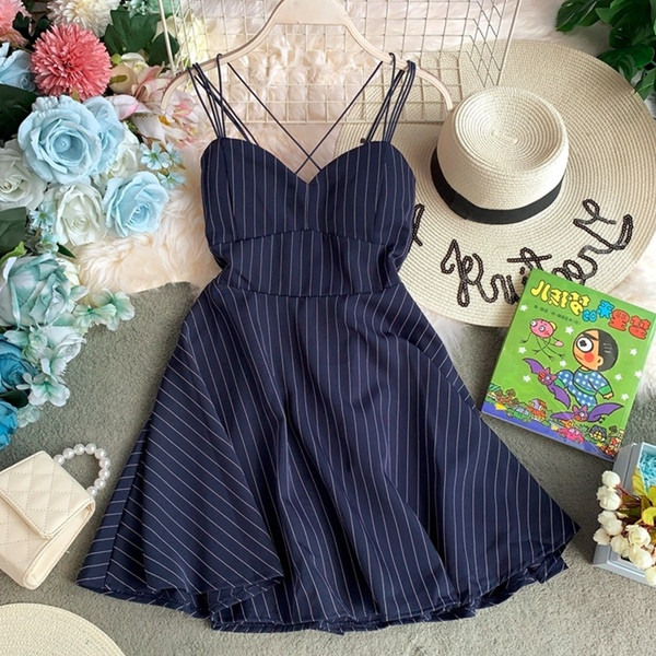 Rochie de dama in dungi cu bretele subtiri in mai multe culori