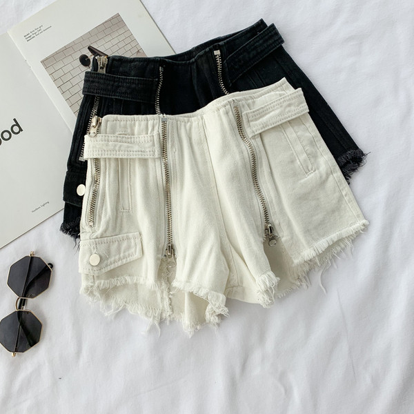 Blugi de dama cu fermoar in alb si negru