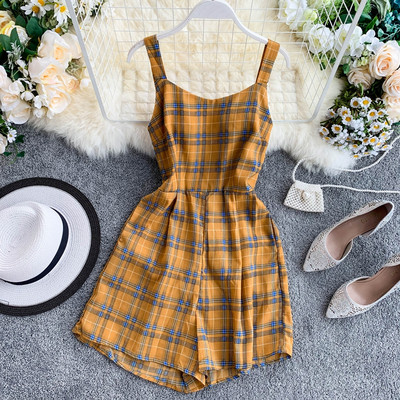 Női kockás jumpsuit pántokkal több színben