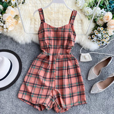 Női kockás jumpsuit pántokkal több színben