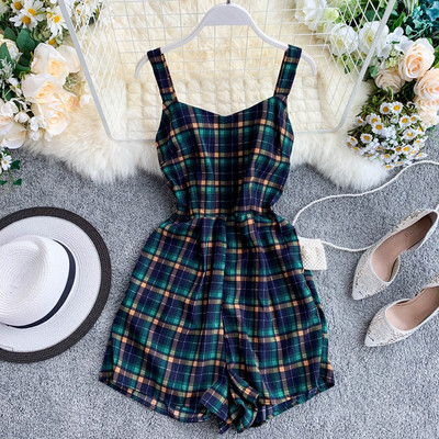 Női kockás jumpsuit pántokkal több színben