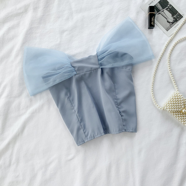 Bustiera de dama eleganta cu element din tul in mai multe culori