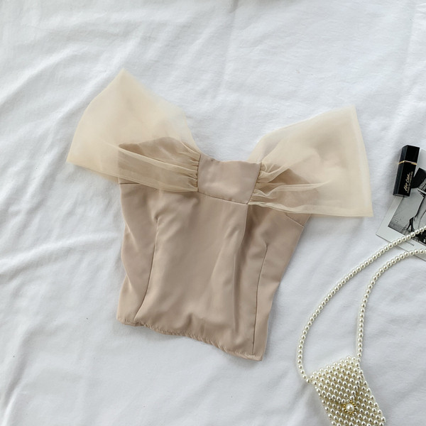 Bustiera de dama eleganta cu element din tul in mai multe culori