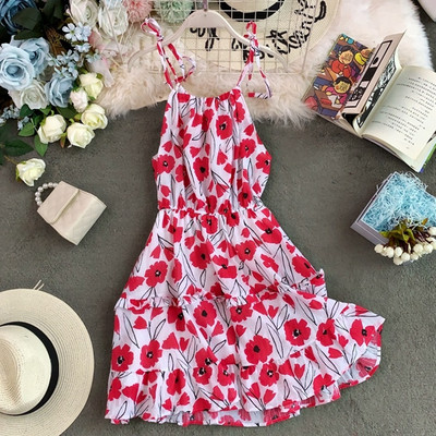 Rochie de vara dama cu bretele subtiri si model floral