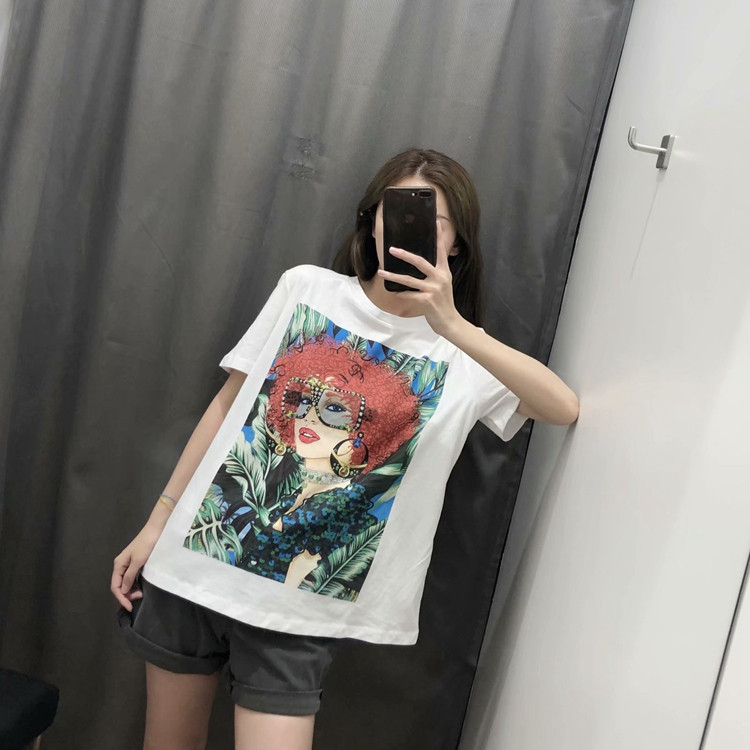 Tricou casual dama alb cu maneca scurta si aplicatie