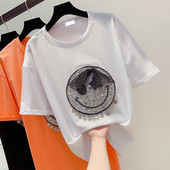 Rövid ujjú, flitteres díszítésű női póló