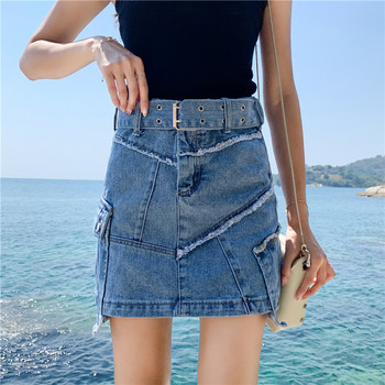 Női farmerszoknya magas derékkal, zsebekkel, három színben