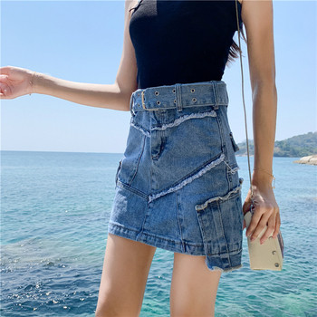 Női farmerszoknya magas derékkal, zsebekkel, három színben