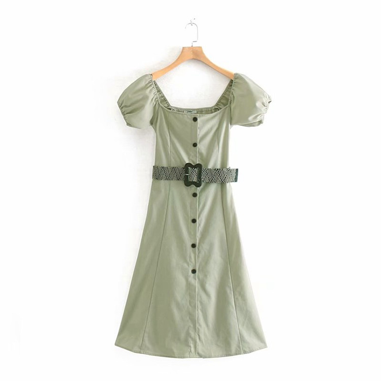 Rochie casual de dama cu umerii goi cu nasturi pe toata lungimea si curea