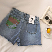 Pantaloni scurți casual din denim cu motive de camuflaj în albastru