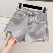 Blugi de dama cu perle de culoare albastra