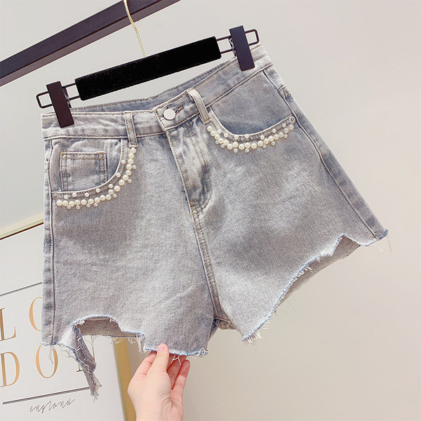 Blugi de dama cu perle de culoare albastra