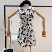 Rochie moderna de dama cu model floral alb-negru