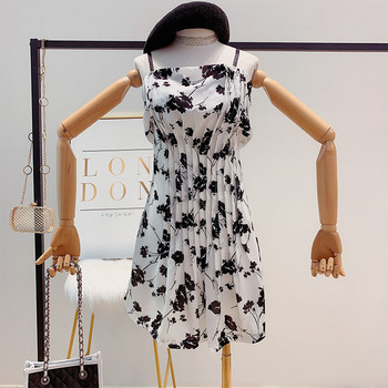 Rochie moderna de dama cu model floral alb-negru