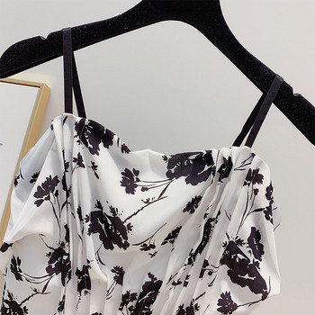 Rochie moderna de dama cu model floral alb-negru