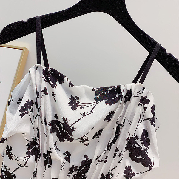 Rochie moderna de dama cu model floral alb-negru