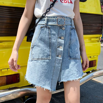 Fusta dama casual din denim model asimetric in albastru