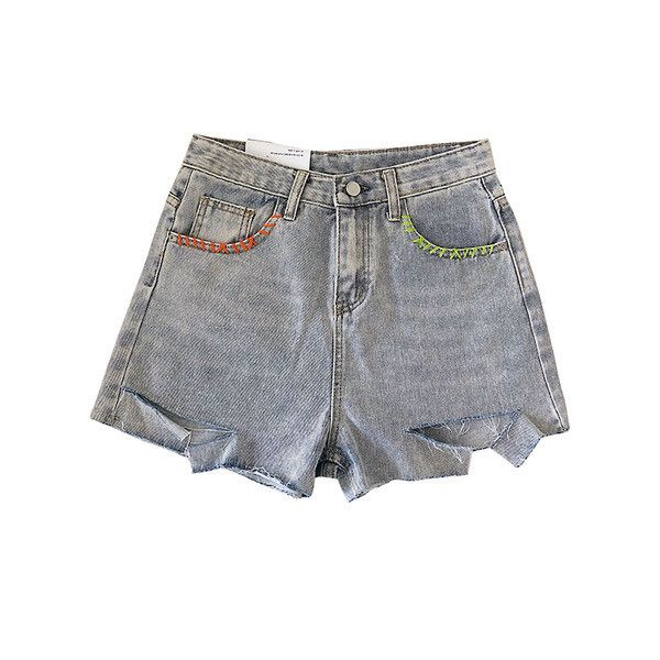 Pantaloni scurți din denim cu motive rupte în albastru