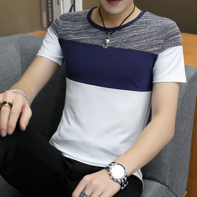 Tricou casual barbatesc in doua culori cu decolteu O