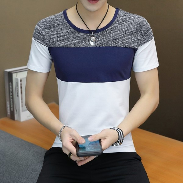 Tricou casual barbatesc in doua culori cu decolteu O