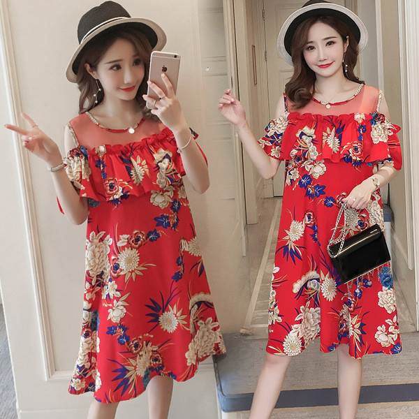 Modern női ruha terhes nők számára piros színben