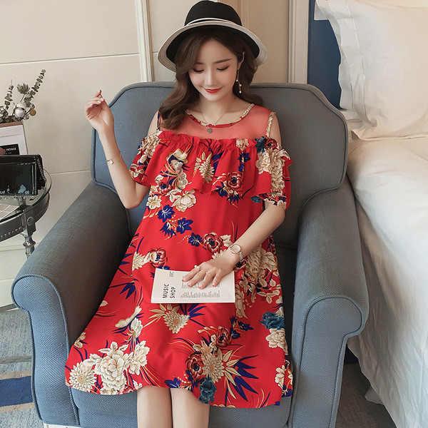 Modern női ruha terhes nők számára piros színben