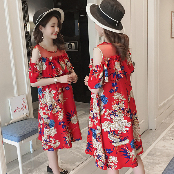 Modern női ruha terhes nők számára piros színben