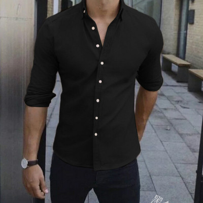 Cămașă elegantă pentru bărbați cu nasturi în negru, alb și bej