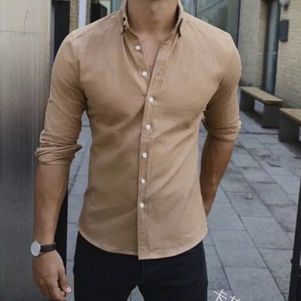 Cămașă elegantă pentru bărbați cu nasturi în negru, alb și bej