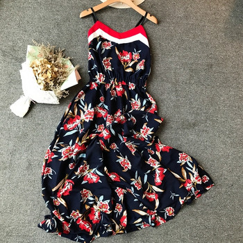 Rochie eleganta de dama cu bretele subtiri si model floral - model lung