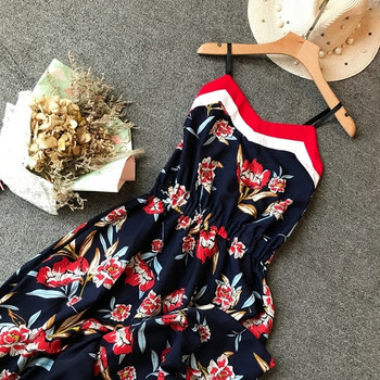 Rochie eleganta de dama cu bretele subtiri si model floral - model lung