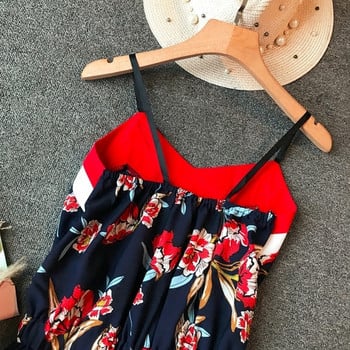 Rochie eleganta de dama cu bretele subtiri si model floral - model lung