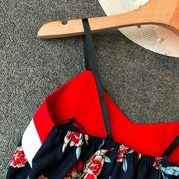 Rochie eleganta de dama cu bretele subtiri si model floral - model lung