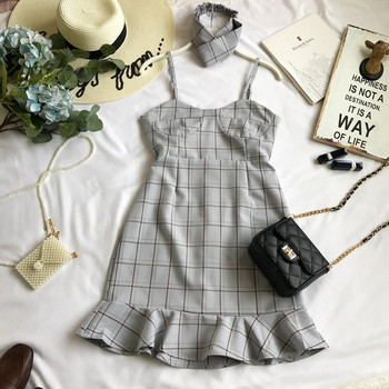 Rochie de dama in carouri cu bretele subtiri in patru culori