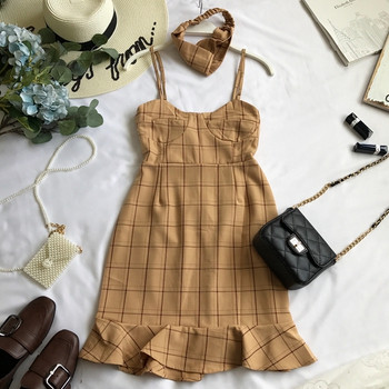 Rochie de dama in carouri cu bretele subtiri in patru culori