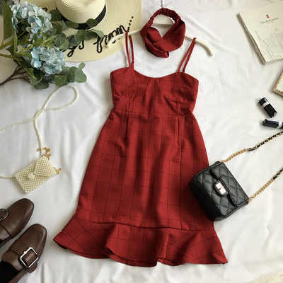 Rochie de dama in carouri cu bretele subtiri in patru culori